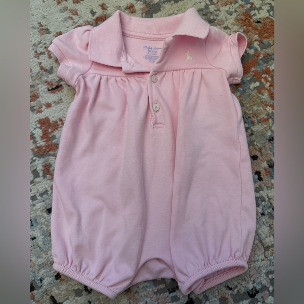 Ralph Lauren Baby Girl Pink Polo Romper | Size 3M | Classic Logo